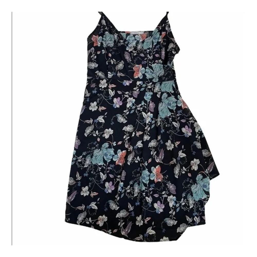 Dex | Navy Blue Floral & Butterfly Print Fit & Flare Spaghetti Strap Mini Dress